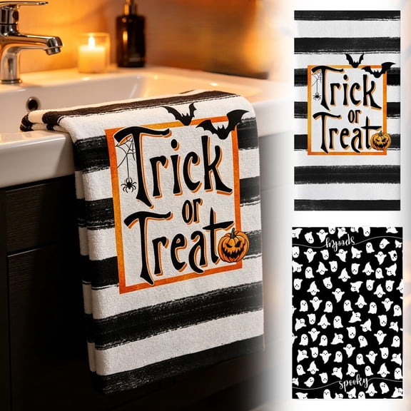 ufehgfjh Shower Towels Gym Towels for Women Halloween Hand Towel 2 Optional Patterns Striped Letter Ghost Print Absorbent Kitchen Towel Home Decor