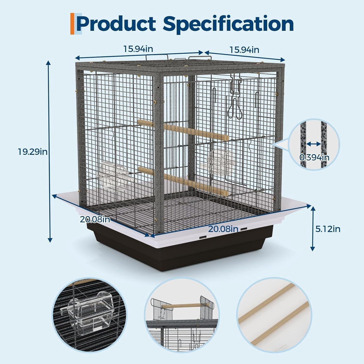 Rugerasy Small Bird Cage,Metal Parrot Cage with Wheels,Easy to Clean,Non-Toxic Finish,Black