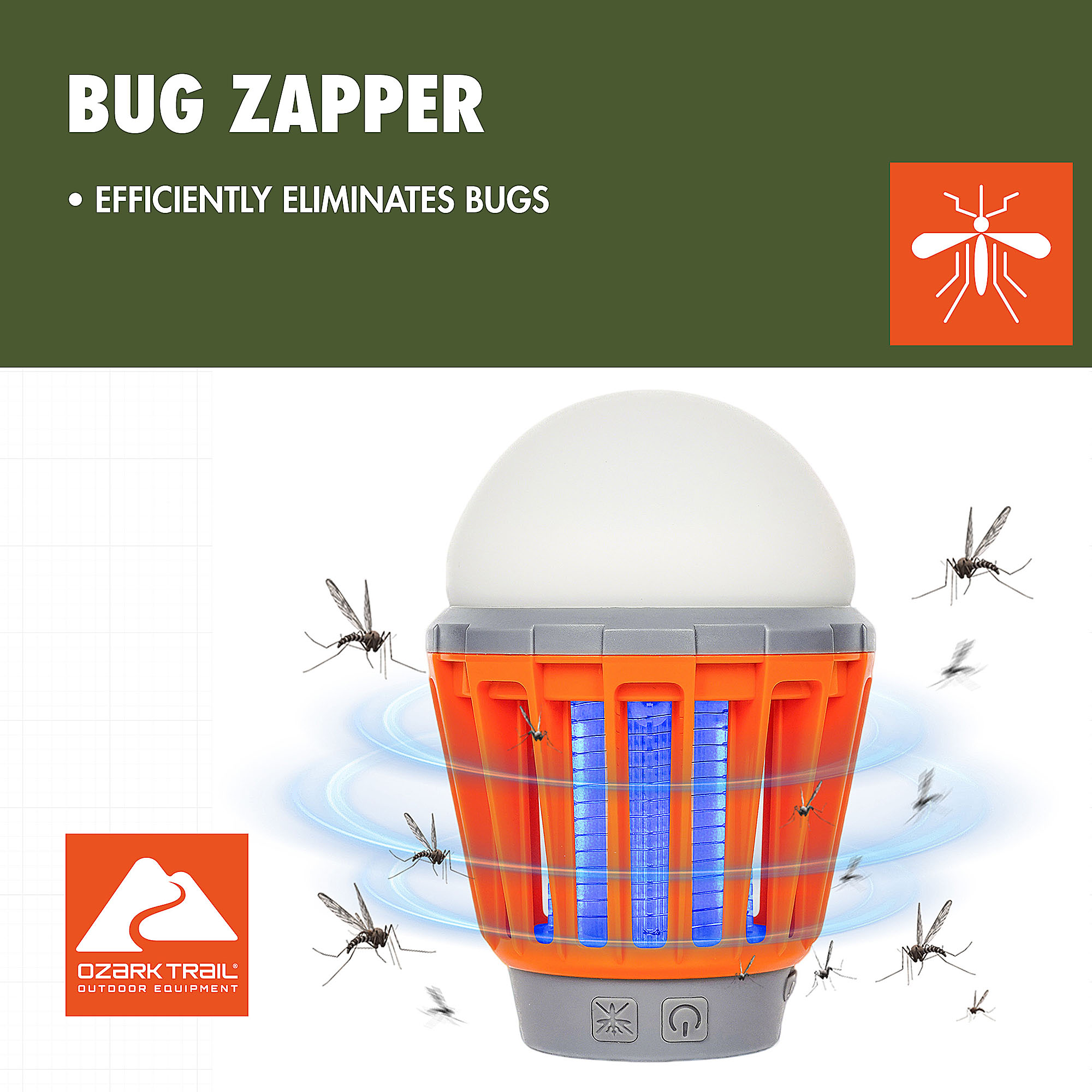 Ozark Trail Rechargeable Bug Zapper & LED Lantern, Orange photo 2