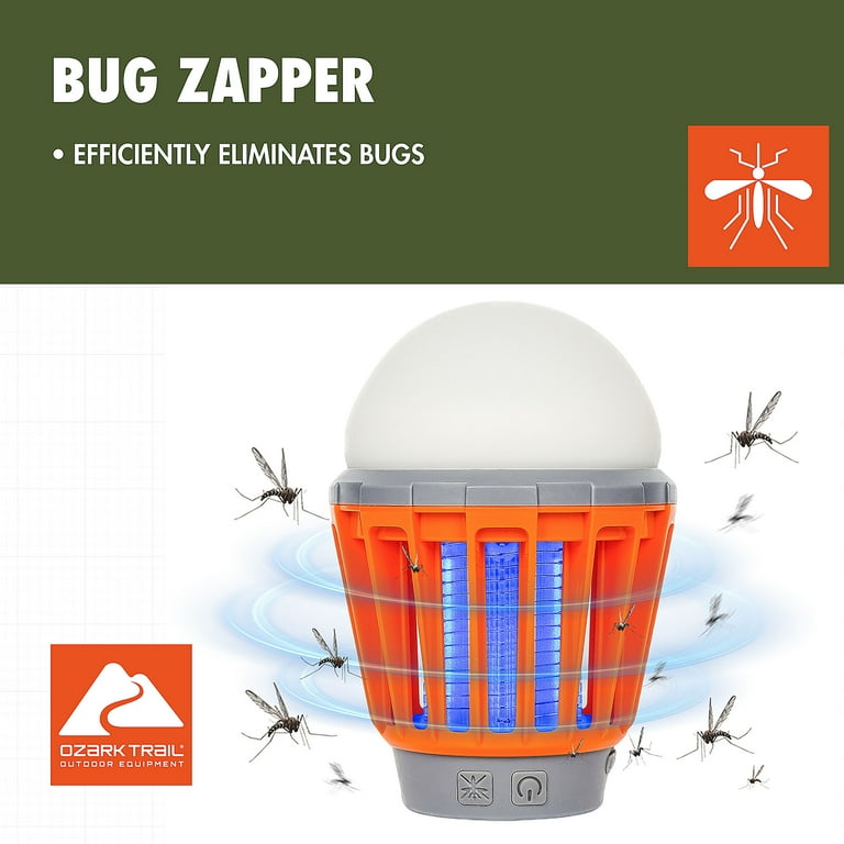 USB Bug Zapper & Lanterna da campeggio Tenda leggera, carica solare Anti insetti repellente per insetti, IPX6 impermeabile con batteria 2200mAh per campeggio all'aperto, escursionismo, pesca, tenda