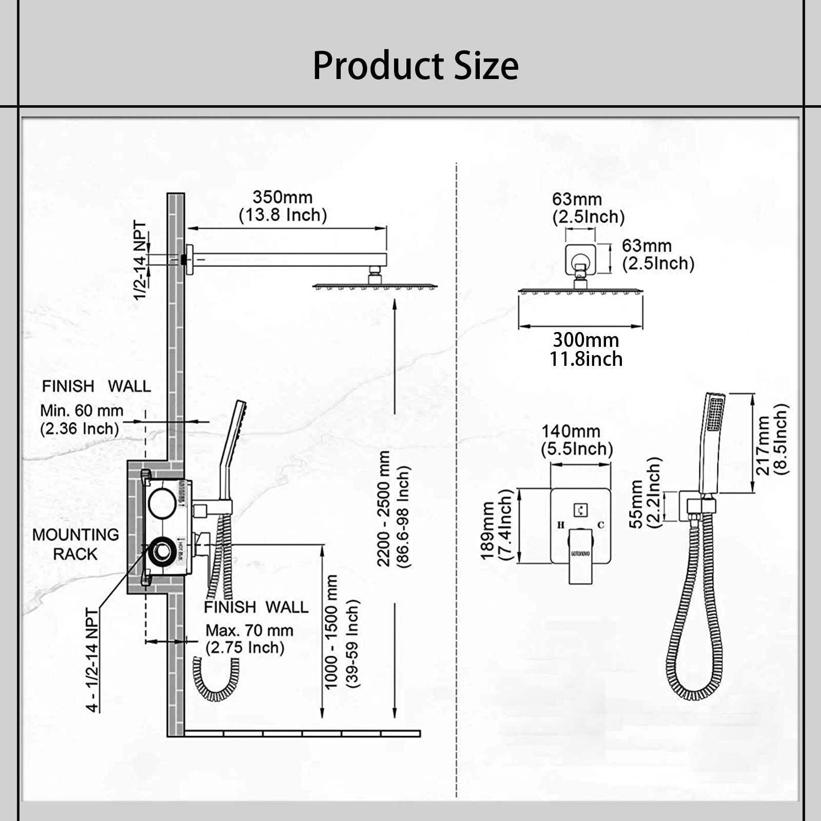 Juno Showers JS121SF Complete Shower System with Rough-In Valve