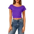 thumbnail image 4 of Ounisa Women's Basic Short Sleeve Scoop Neck Crop Top Backless Shirt, 4 of 7