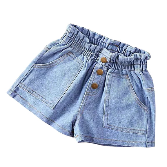 YLSDY Summer Denim Shorts for Girls Adjustable Bowknot High Waist Pockets Loose Fit Blue Jean Shorts Blue 3 Years