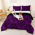 thumbnail image 3 of Homewish Purple Damask Flower Queen Comforter Set,Vintage Halloween Bat Comforter Sets Queen,Purple Black,Black Reversible,3-Piece,1 Comforter and 2 Pillowcases, 3 of 7