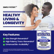 Simply Potent Resveratrol Antioxidant with Brain Support, Heart Health & Digestive Support 90 Capsules, 3000mg