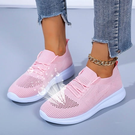 

YOTAMI Women s Fashion Large Size Plat Solid Color Lace-up Flying Knitted Sneakers