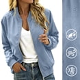 thumbnail image 2 of MaFYtyTPR Women Bomber Jacket Zip Up Windproof Flight Coat Solid Color Stand Collar Casual Spring Fall Outerwear A-Light Blue M, 2 of 6