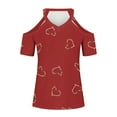 thumbnail image 4 of TKLPEHG Tops for Women Trendy Loose V Neck Cold Shouler Tops Short Sleeve T Shirts Lightweight Summer Heart Print Graphic Tee Casual Going Out Tops Blouse(Red,XXL), 4 of 5