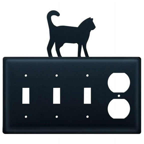 Triple Switch and Duplex Outlet Cover with Cat Accent, Black