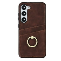 Dteck for S24 Plus Case, for Galaxy S24 Plus Case Card Holder,360 Degree Ring Holder Stand,Slim Phone Case Leather for Men Women,Shockproof Protective Thin Wallet Cover, Coffee