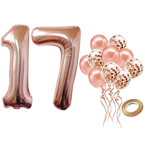 40/" Number Balloons 17th Birthday Rose Gold Decorations Foil Curtains /& More