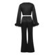 thumbnail image 5 of VISgogo - Conjunto de 2 piezas de moda para mujer, manga larga con puños de plumas, tops cortos con nudo y pantalones de cintura alta VISgogo moda, 5 of 9
