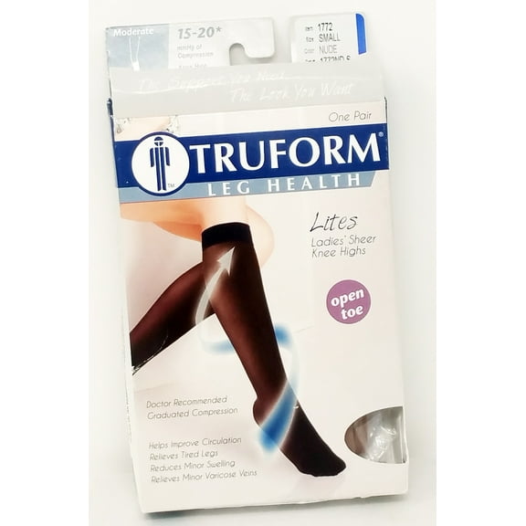 Truform 1772, Women's Compression Stockings, Sheer, Knee High, Open Toe, 15-20 mmHg, Small, Nude