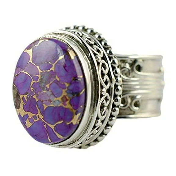 Navya Craft Purple Copper Turquoise 925 Sterling Silver Handmade Women Statement Ring Size 11.5