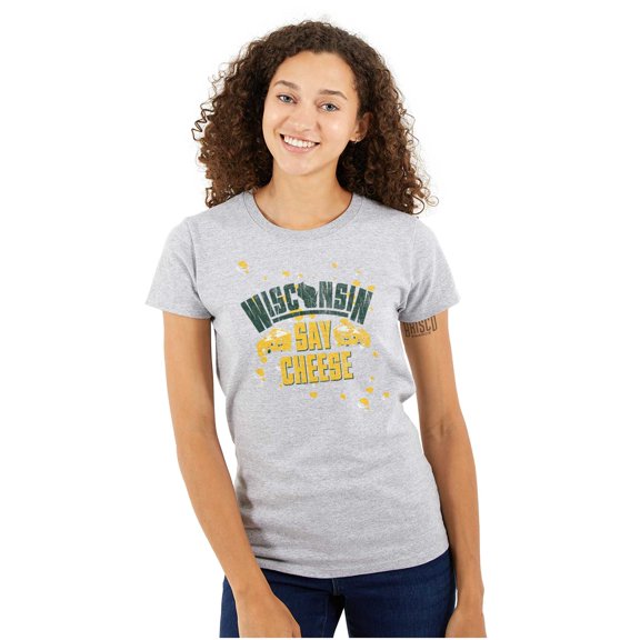 Wisconsin Say Cheese State Shape Womens Slim Fit Graphic Tee Brisco Brands S