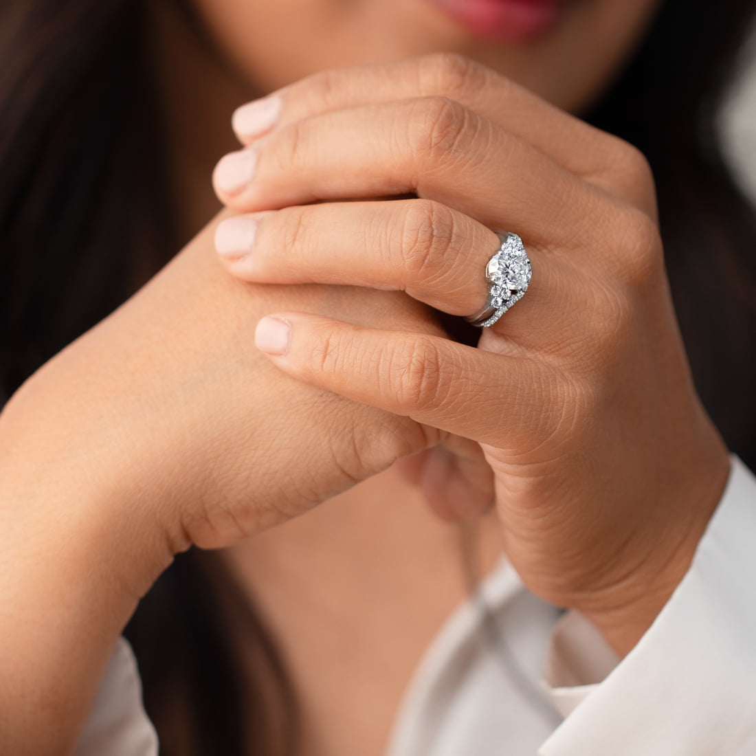 Oval Cut Diamond Platinum Engagement Ring With Single Halo And Diamond Band  | Birks