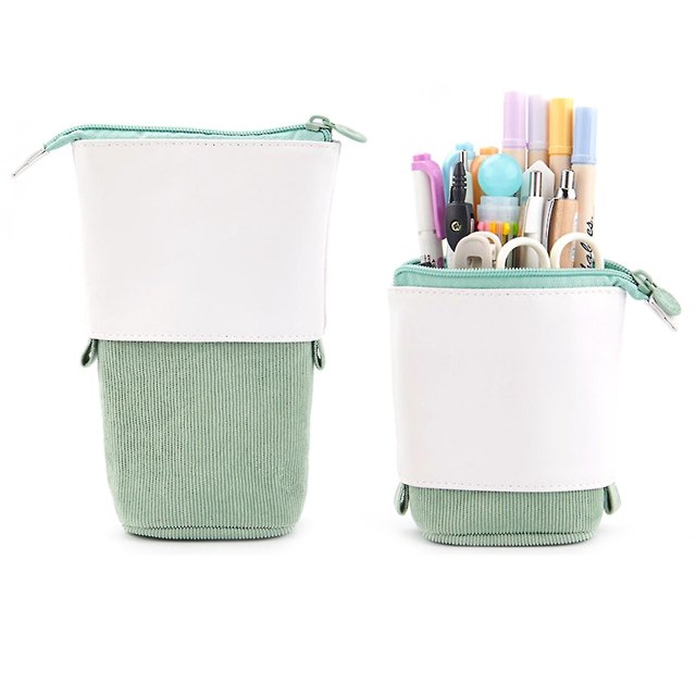 Estuche para lápices emergente, soporte telescópico, estuche de papelería, bolso transformador de pana de Pu, grande # yg