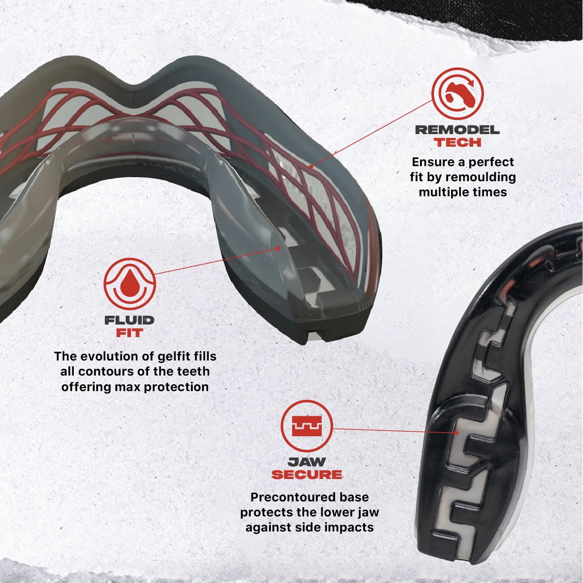 SAFEJAWZ Sports Mouth Guard with Case, Triple Layer Adults Premium Mouthguard (Adults 12+ Years, Nitro Black)