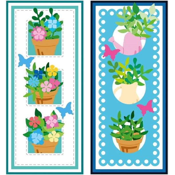 Troqueles de corte para marcos de plantas en maceta 3D (2 estilos), flores, plantas, mariposas, tarjetas, troqueles de acero al carbono, plantillas para scrapbooking y repujado.