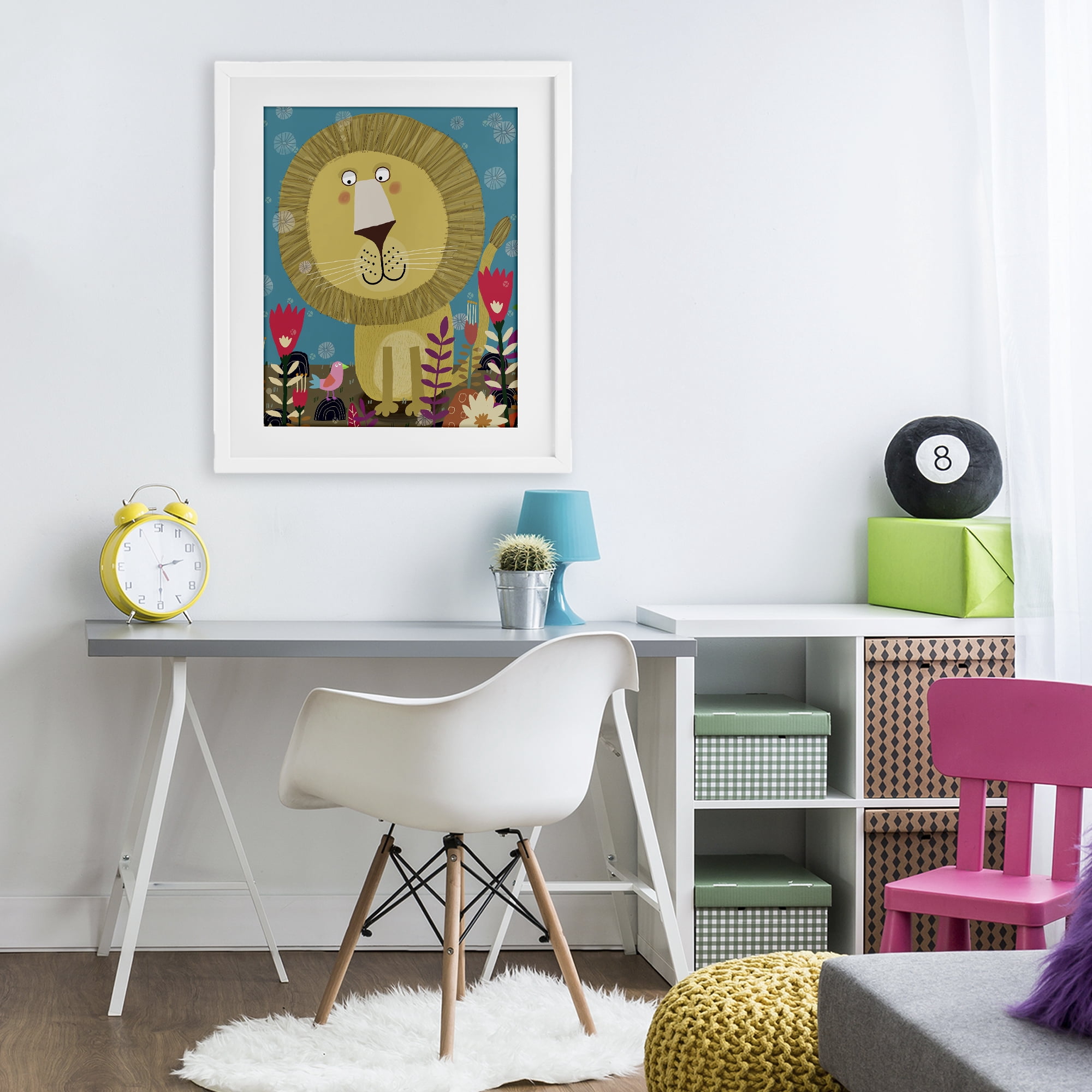 Stupell Industries Boho Lion & Flowers White Framed Print Under Glass, design by Carla Daly