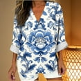 thumbnail image 4 of Yxbdin Women's Plus Size Tops 3/4 Sleeve Blouse Casual Floral Printed V Neck Shirts Sunmmer Spring Vacation Clothes White L, 4 of 5