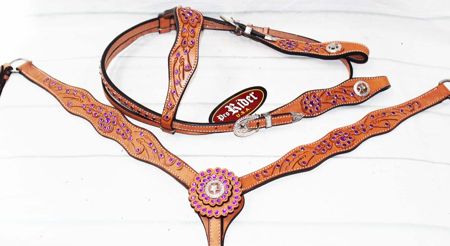 MBF Cuirs - collier de chasse western havane tressages turquoise