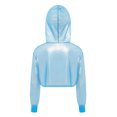 thumbnail image 5 of Hansber Fashion Girls Jazz Hip-Hop Dance Crop Top See-through Metallic Shiny Cropped Hoodie Sweatshirt Light Blue 16, 5 of 7