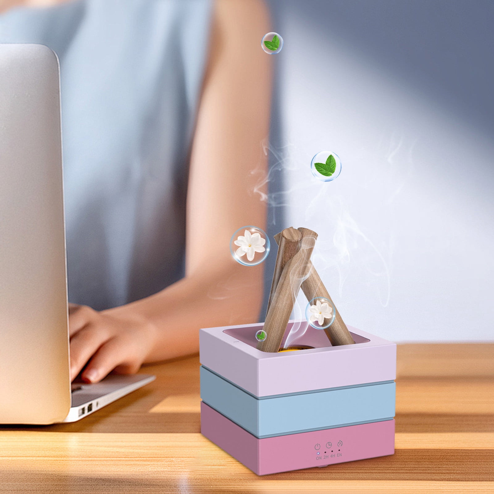 Daiosportswear USB Desk Aromatherapy Diffuser with 7-Color Gradient Flame, Air Humidifier, Small Appliance, Home Decor, Relaxation, office Use, Bonus Essential Oils