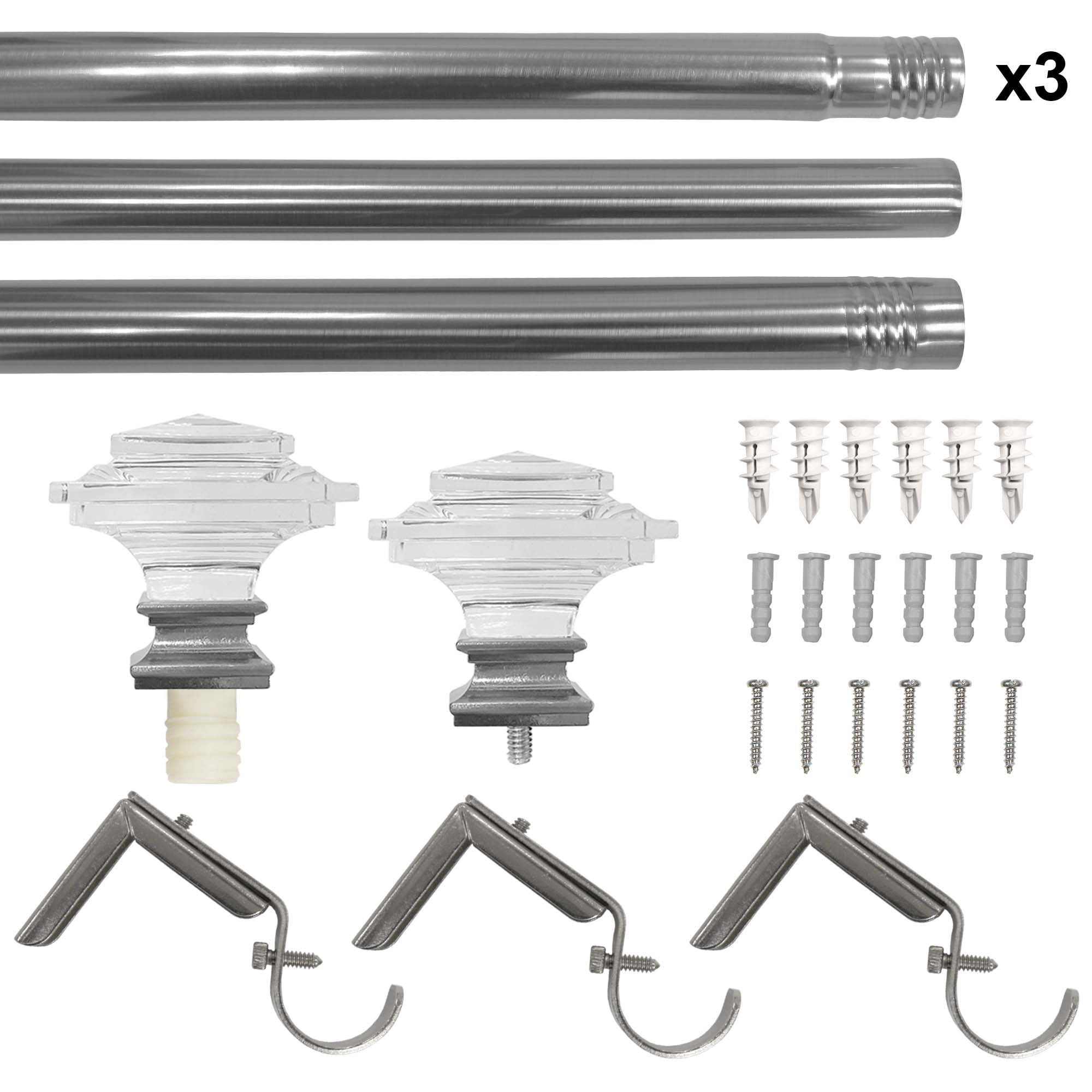 Better Homes & Gardens 1 in Brushed Nickel Acrylic Square Single Curtain Rod, 32 in-120 in