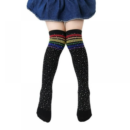 

2 Pairs Kids Girls Sparkle Socks Rhinestone Stocking Shiny Socks Over Knee High Stocking Toddler Children Long Casual Socks