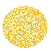 15 Inch Round Woven Placemats for Dining Table, Boho Decorative Paper Place Mats, Heat Resistant Table Decor for Wedding, Christmas, Thanksgiving & Parties,Yellow