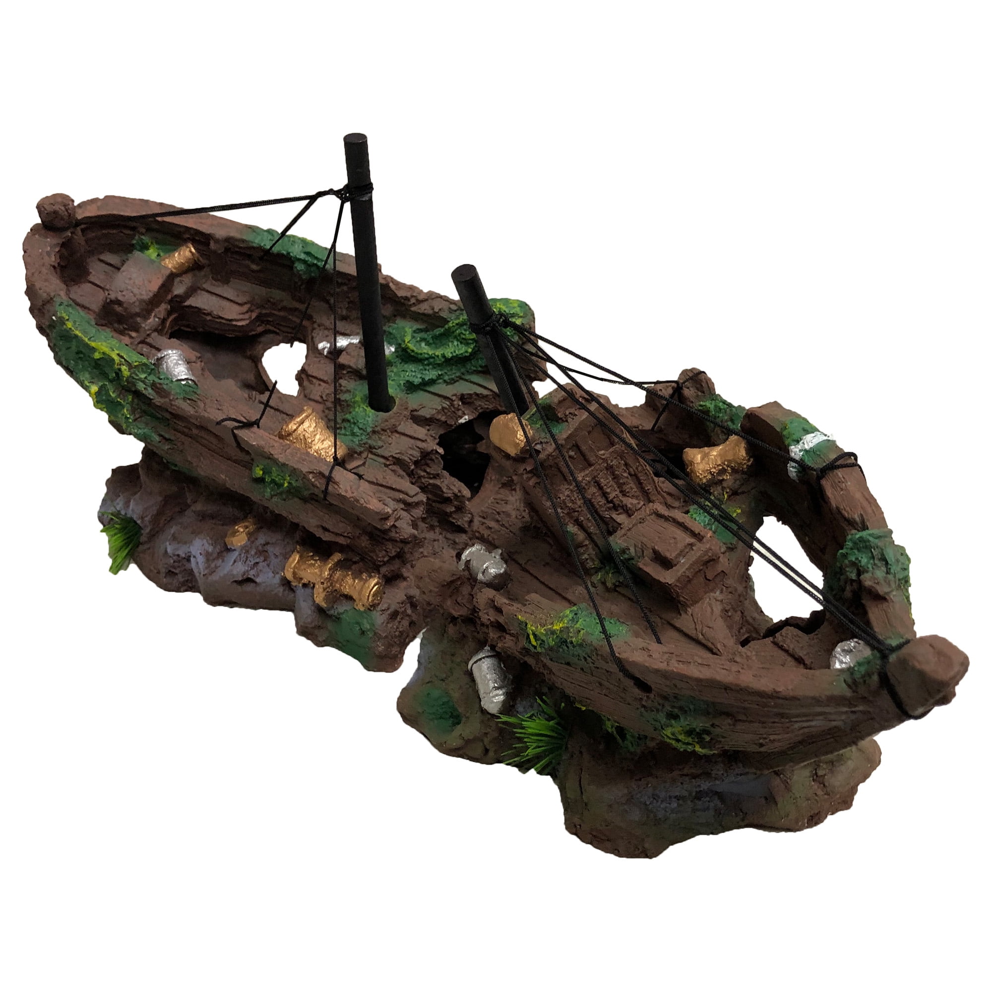 Sunken 2-Piece Ship Aquarium Decoration 21x8x9