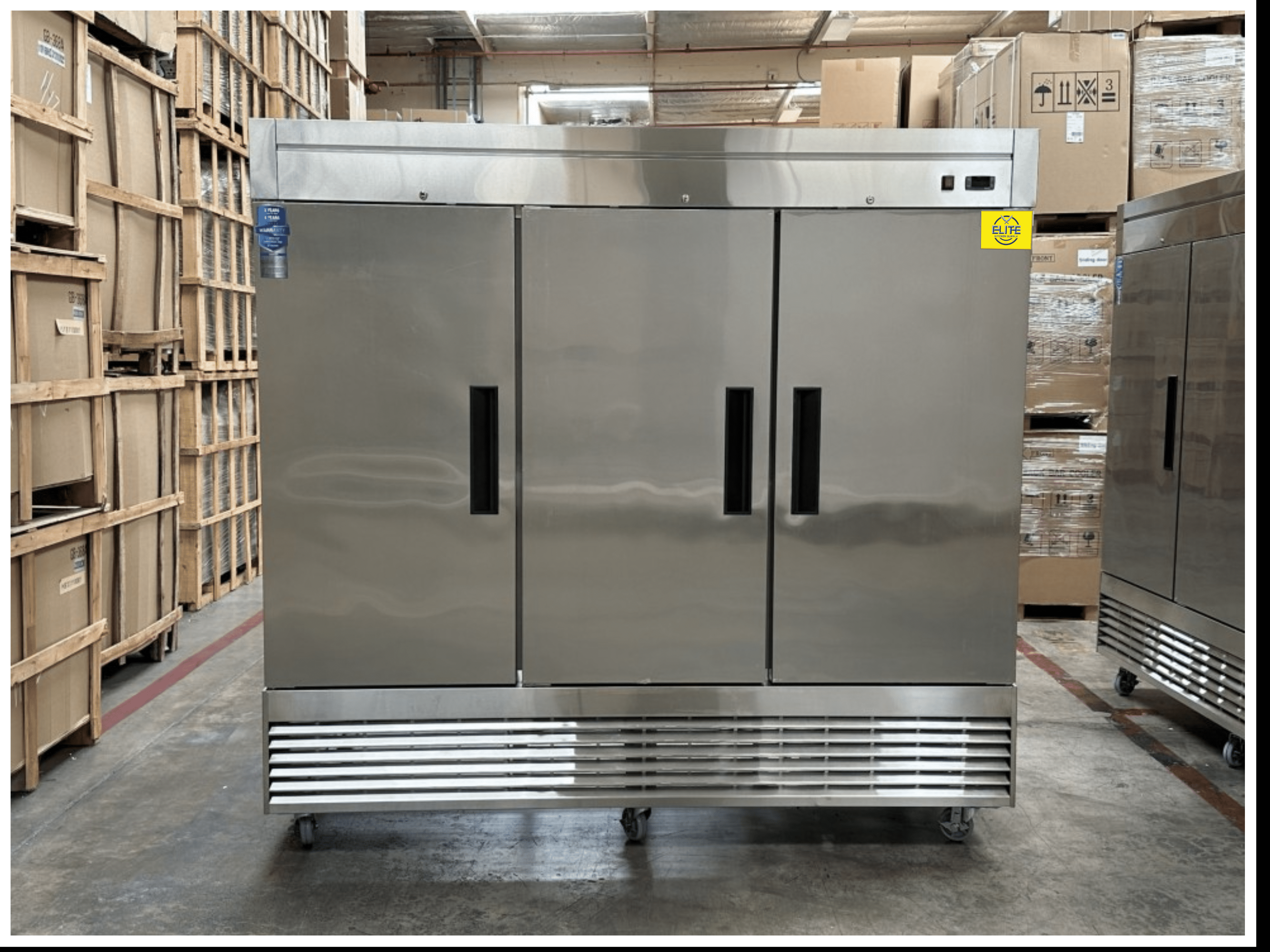83 in. Three Door Upright Reach-in Commercial Freezer in Stainless Steel 65 Cu. Ft. NSF 83''W x 33''D x 80''H