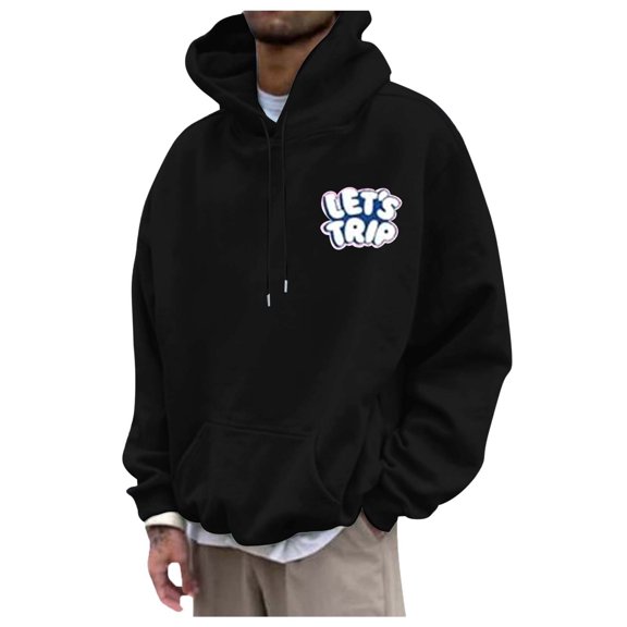 CONZONE Mens Casual Hoodies Long Sleeve Pullover Hoodie for Men Letter Graphic Y2K Hooded Sweatshirts With Pocket