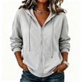 thumbnail image 3 of Stralyhd Zip Up Hoodie Women Oversized Long Sleeve Lightweight Sweatshirts Casual Fashion Drawstring Fall Winter Jackets with Pockets Light Gray XL, 3 of 6