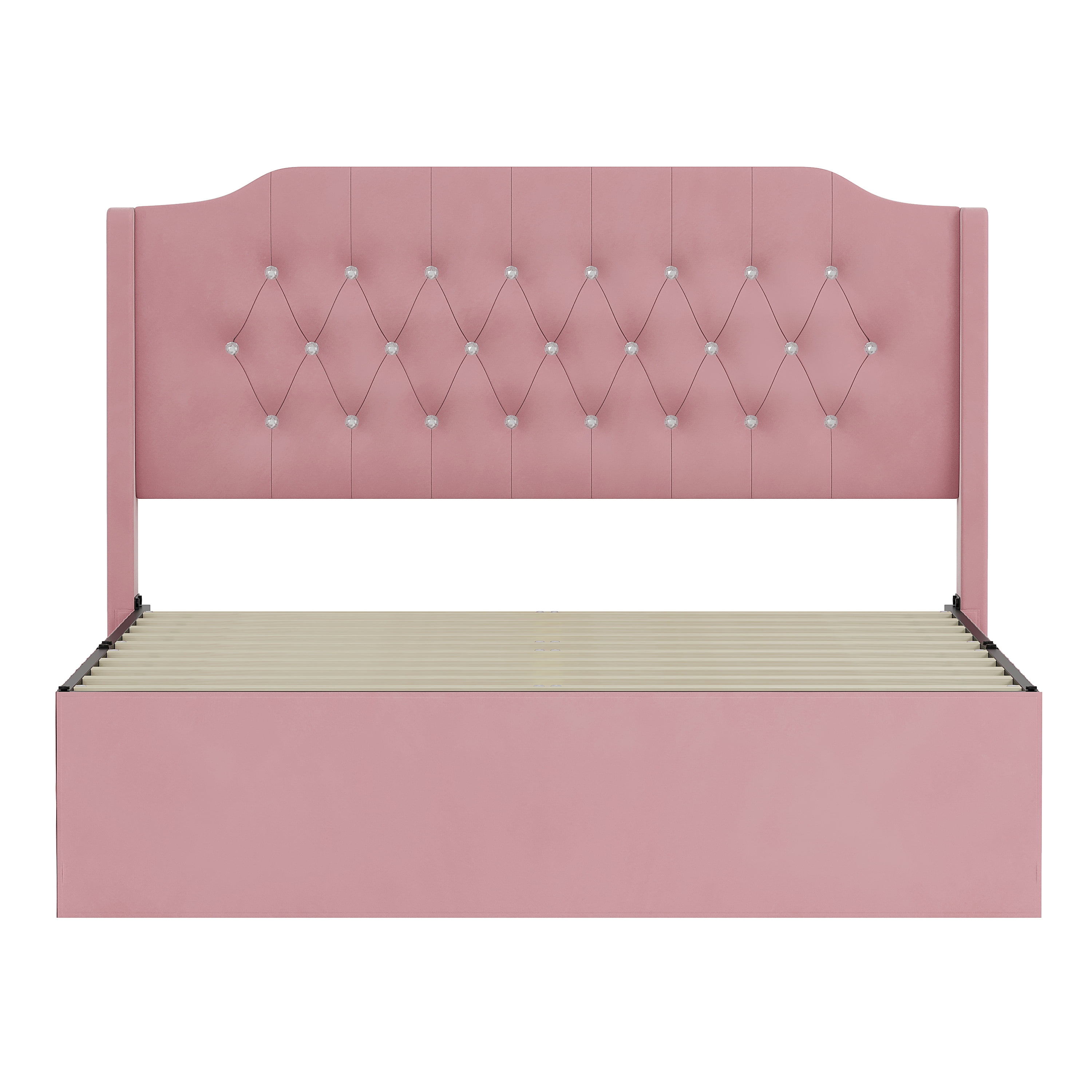 Gewnee Queen Size Velvet Modern Bed Frame with Deep Button Anna Diamond Upholstered Platform Tufted Headboard,