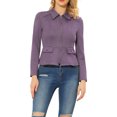 thumbnail image 2 of INSPIRE CHIC Women's Turn Down Collar Zip Up Faux Suede Motorcycle Short Jacket XL Grey Purple, 2 of 5