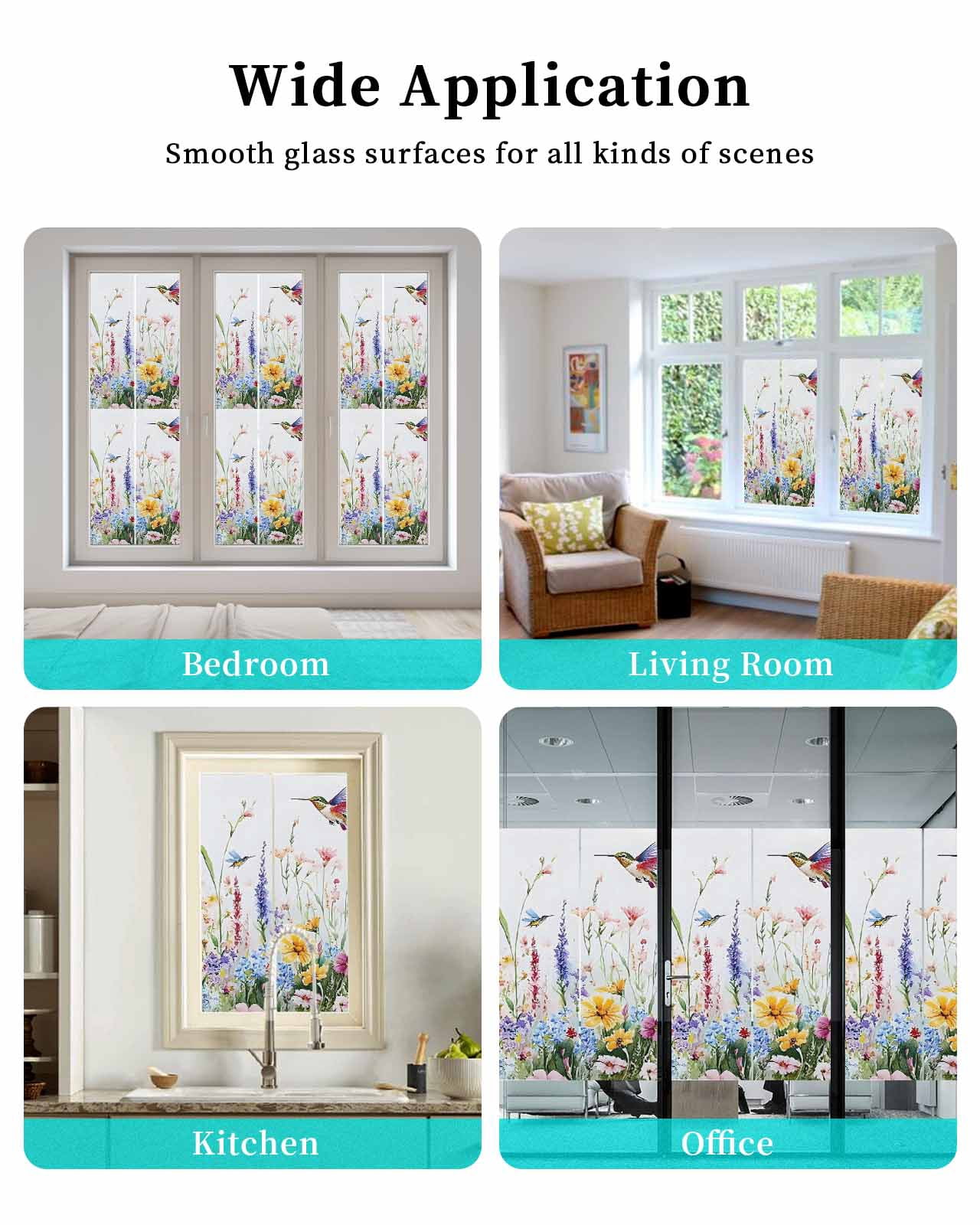 Window Privacy Film Hummingbird Floral Stained Glass Window Film Decorative Sun Block Window Cover Farmhouse Floral Botanical Window Clings Static Adhesive Sticker for Bathroom 29.5"x78.7"