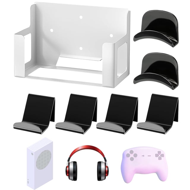 Wall Mount Compatible with Xbox Series S, Thick Wall Mount Set with 4pcs Controller Holder 2 Pcs Headphone Hanger Metal Stand Compatible with Xbox Series S