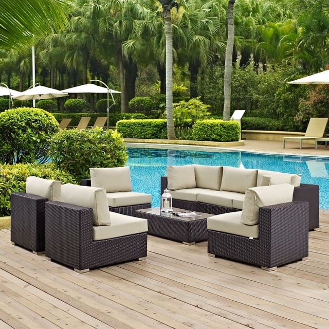 Modway Convene Sectionnel de Mobilier de Patio Extérieur en 8 Pcs, Beige