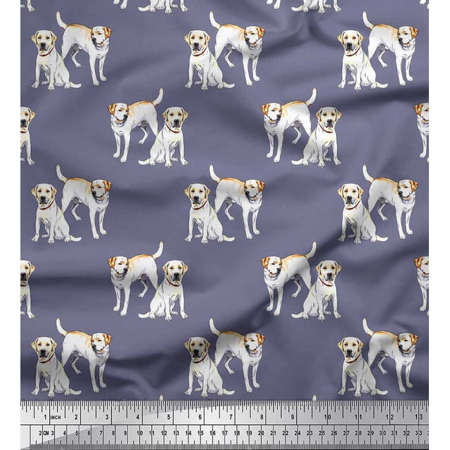 Soimoi Poly Georgette Fabric Labrador Dog Print Sewing Fabric Yard 52 Inch Wide