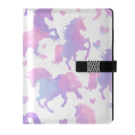Leather Notebook with Pen Holder Writing Notepad Includes 100 Pages Lined Journal Unicorn Silhouette Pattern