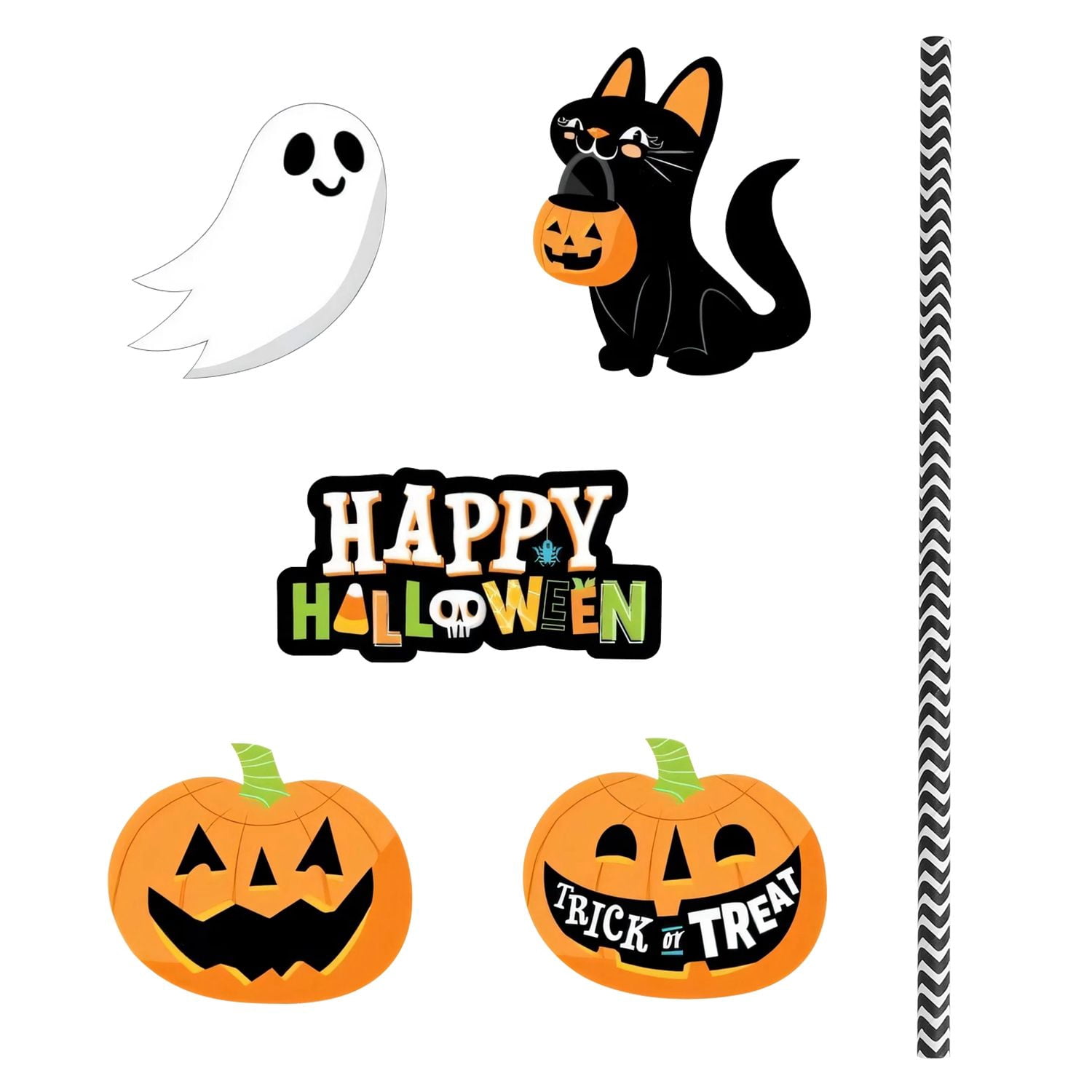 Halloween Paper Straws Set with 24 Decor Cards 25 Straws for Party Birthday Trick-or-Treat Craft Supplies
