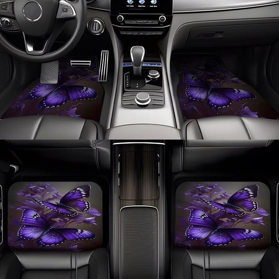 4-Piece Purple Butterfly Car Floor Mats, Universal Fit Auto Floor Liners for Cars Trucks Suvs, Anti-Slip All-Weather Interior Protection, Easy Clean Set