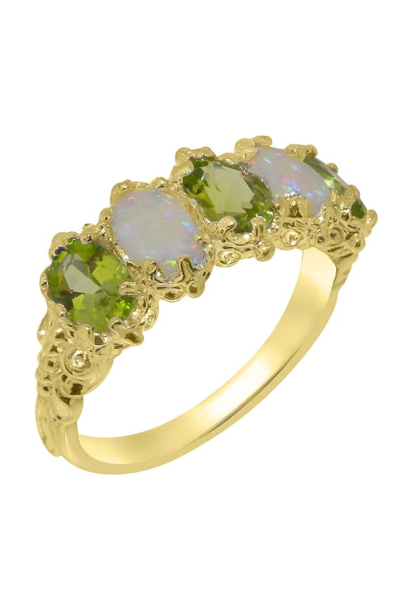 LBG British Made 9k Yellow Gold Natural Peridot & Opal Womens Eternity Ring - 33 size options - Size 9