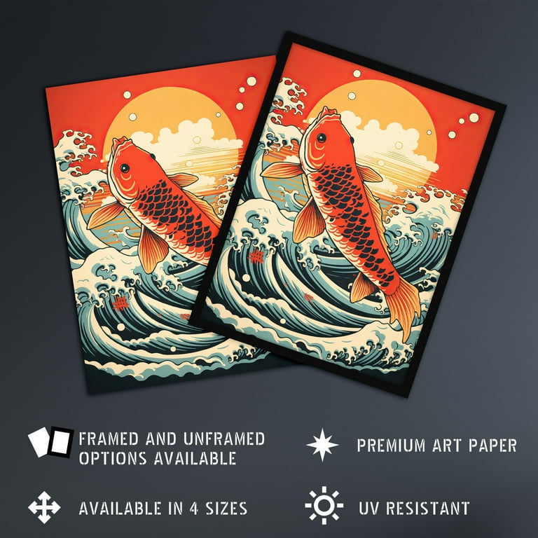 Japanese Koi Carp Fish Leaping From The Sea At Sunset Great Wave