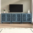 thumbnail image 7 of Demi Bonn Vintage Hollow-Carved Accent Cabinet 2-Door Display Storage Sideboard with Symmetrical Floral Design Adjustable Shelf Solid Wood Legs for Living Room Entryway, Blue, 7 of 7