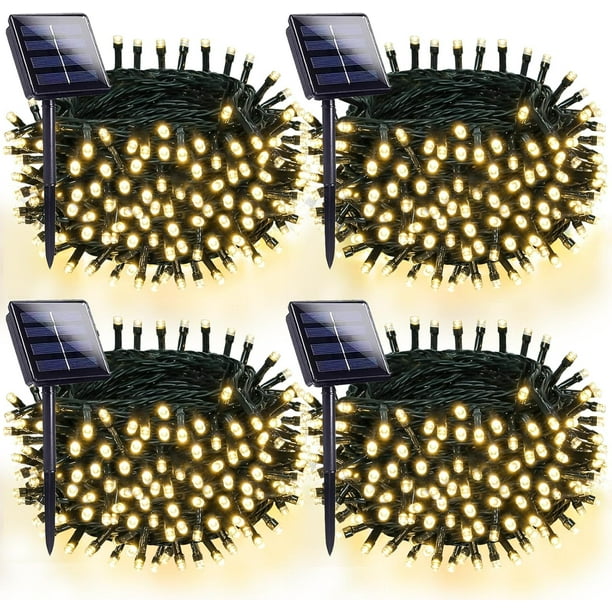 Guirnalda de luces solares OZS 320 LED, paquete de 4, blanco cálido, 8 modos
