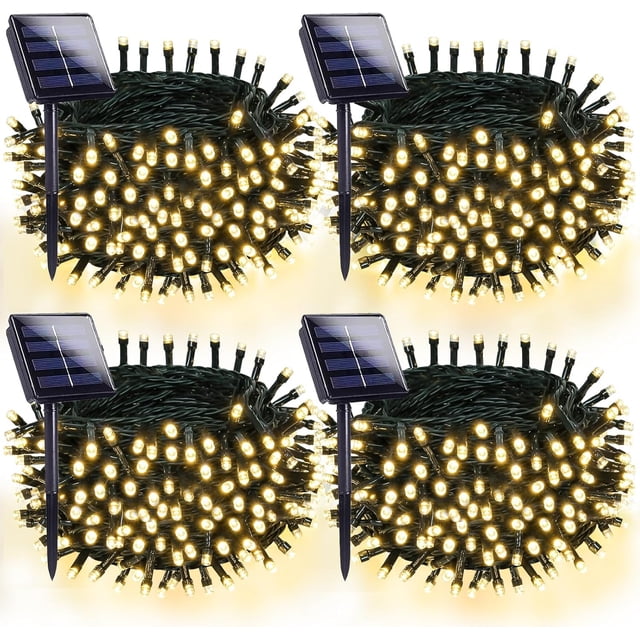 Guirnalda de luces solares OZS 320 LED, paquete de 4, blanco cálido, 8 modos