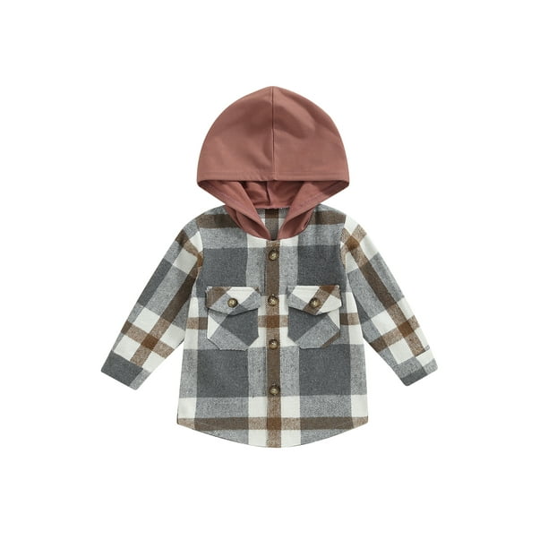Bagilaanoe Toddler Baby Boy Hooded Jacket Plaid Long Sleeve Single